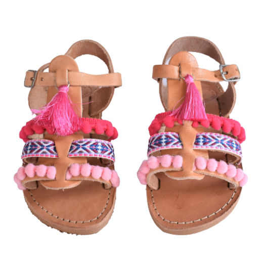 Picture of Kids leather sandals gladiator pink with tassels No 20, 24
