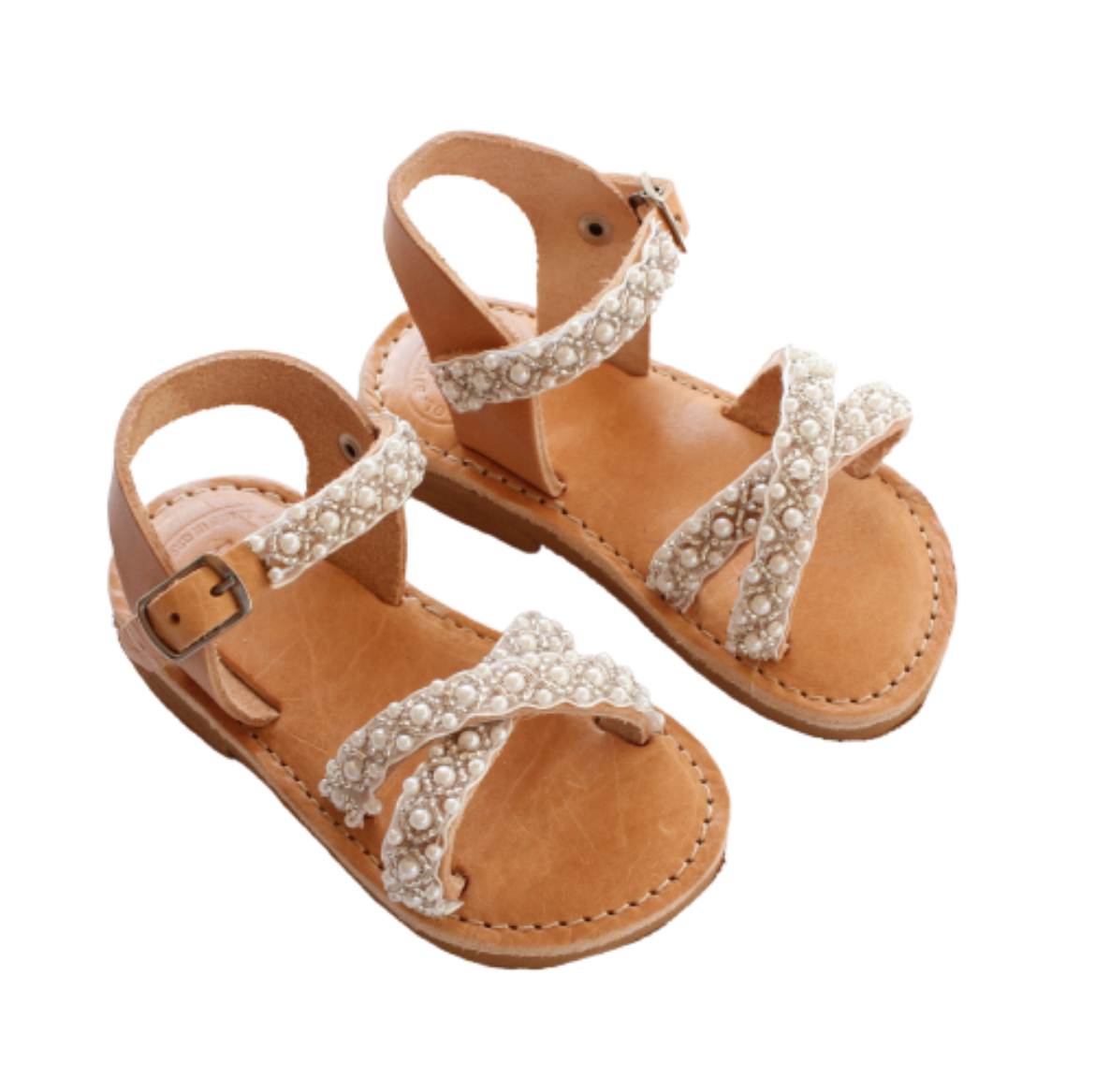 Picture of Handmade anatomic kids leather sandals with pearls No 24
