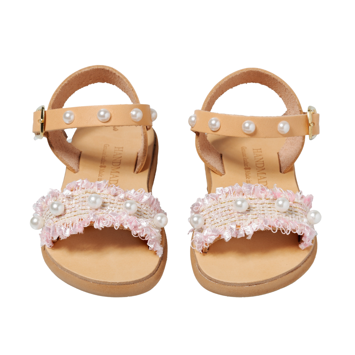 Picture of Handmade girls sandals pink with pearls No 23