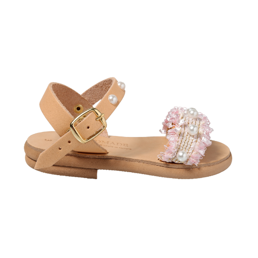 Picture of Handmade girls sandals pink with pearls No 23