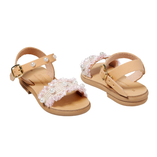 Picture of Handmade girls sandals pink with pearls No 23