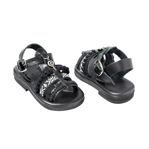 Picture of Handmade kids black leather  gladiator sandals No 20