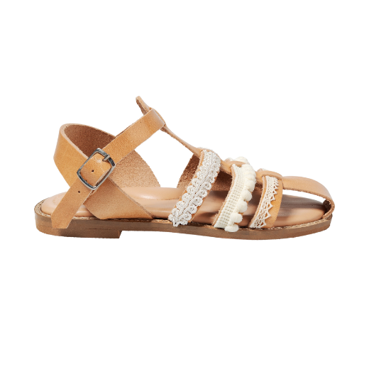 Picture of Handmade kids leather sandals soft sole ivory No 27
