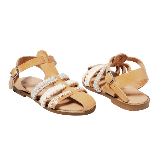 Picture of Handmade kids leather sandals soft sole ivory No 27