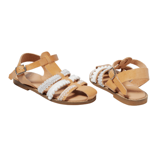 Picture of Handmade kids leather sandals soft sole white No 27