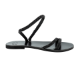 A black sandal with a single looped strap around the ankle and two thin upper straps, embellished with small decorative elements.