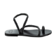A black sandal with two upper straps, one plain and the other textured, and a loop for the toe.