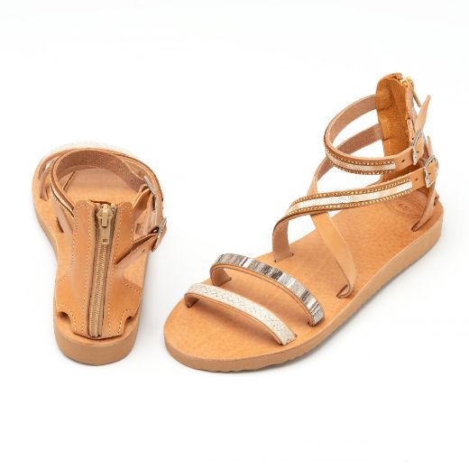 Picture of Handmade woman leather sandals beige with zipper closure No 38