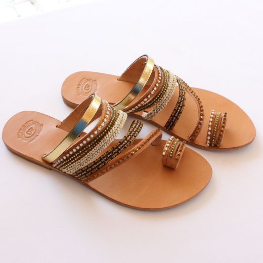 Picture of Handmade gold leather sandals for woman No 36, 38