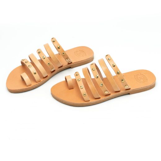 Picture of Handmade leather sandals for woman beige with studs No 38