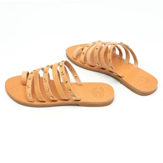 Picture of Handmade leather sandals for woman beige with studs No 38
