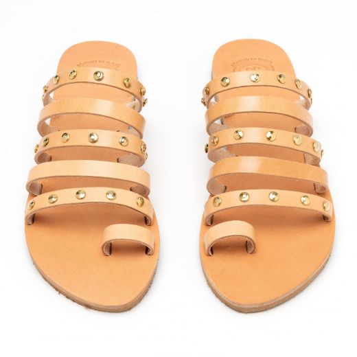 Picture of Handmade leather sandals for woman beige with studs No 38