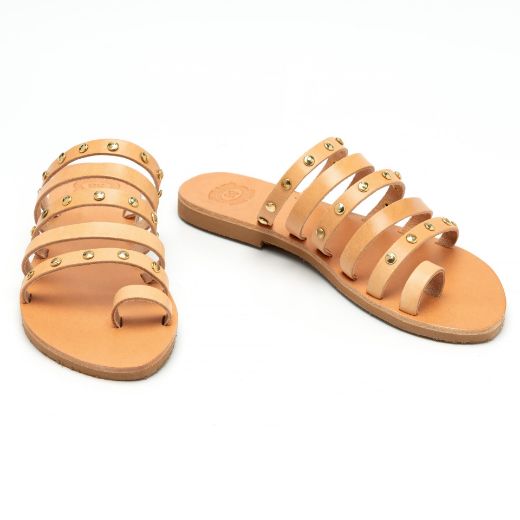 Picture of Handmade leather sandals for woman beige with studs No 38
