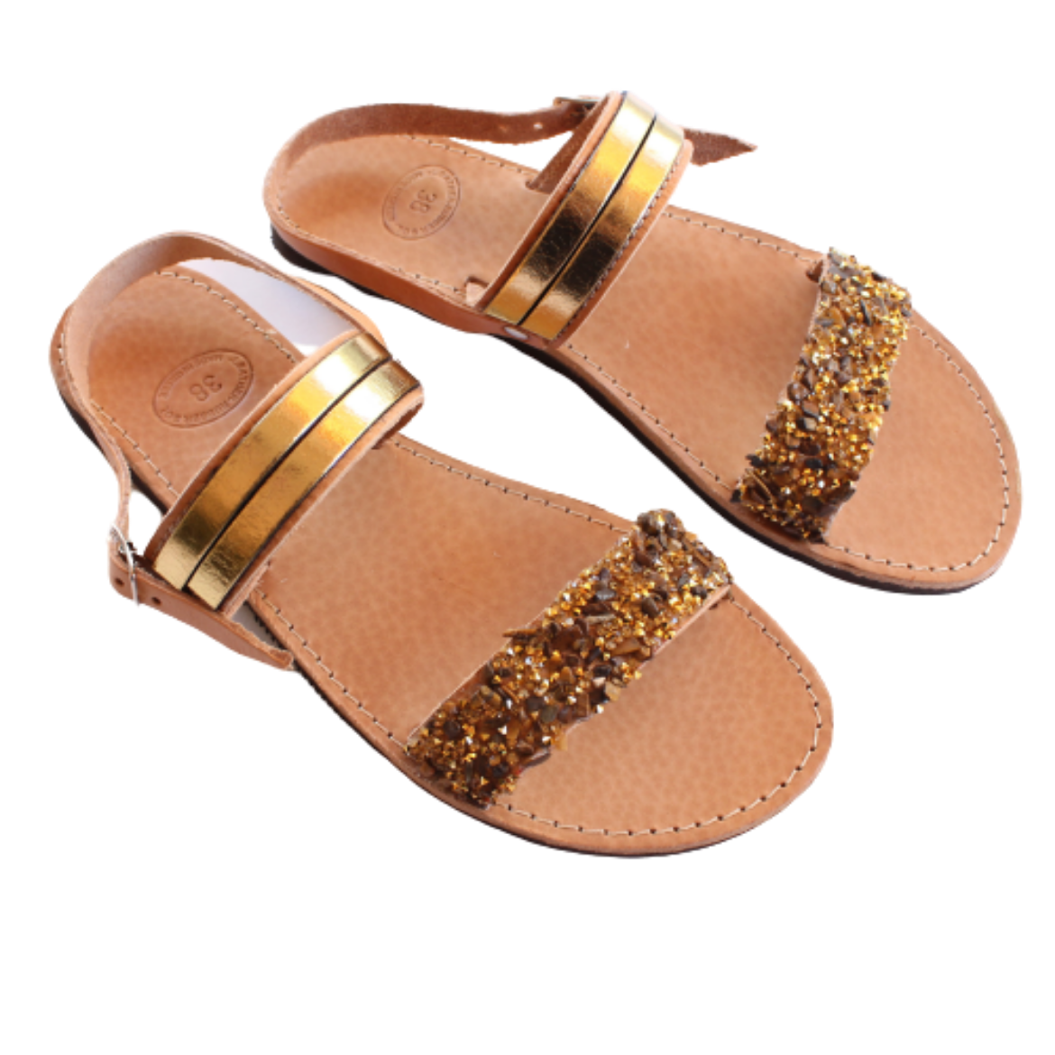 Picture of Handmade woman leather sandals gold No 38