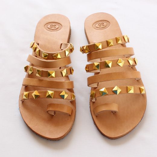 Picture of Handmade woman leather sandals with studs No 42
