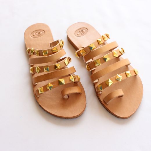 Picture of Handmade woman leather sandals with studs No 42