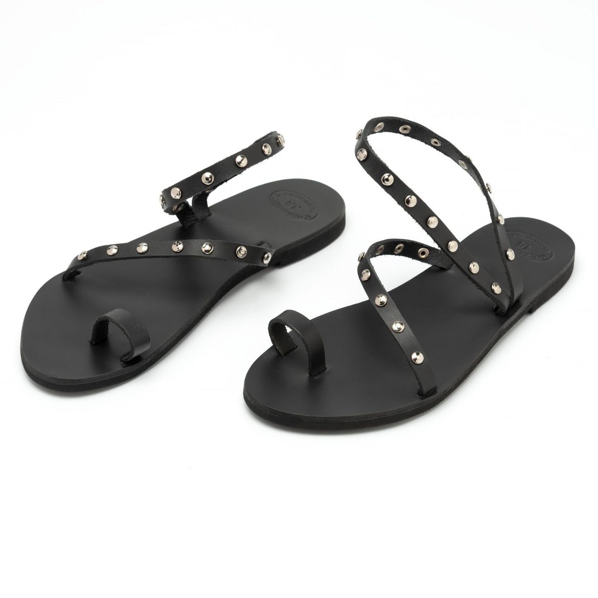Picture of Black leather sandals for woman with studs No 37, 38