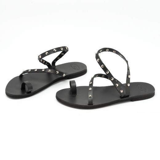 Picture of Black leather sandals for woman with studs No 38