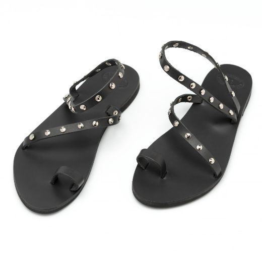 Picture of Black leather sandals for woman with studs No 38