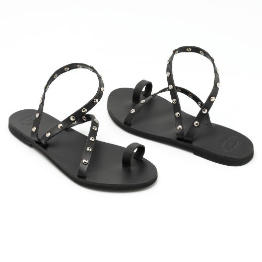 Picture of Black leather sandals for woman with studs No 38