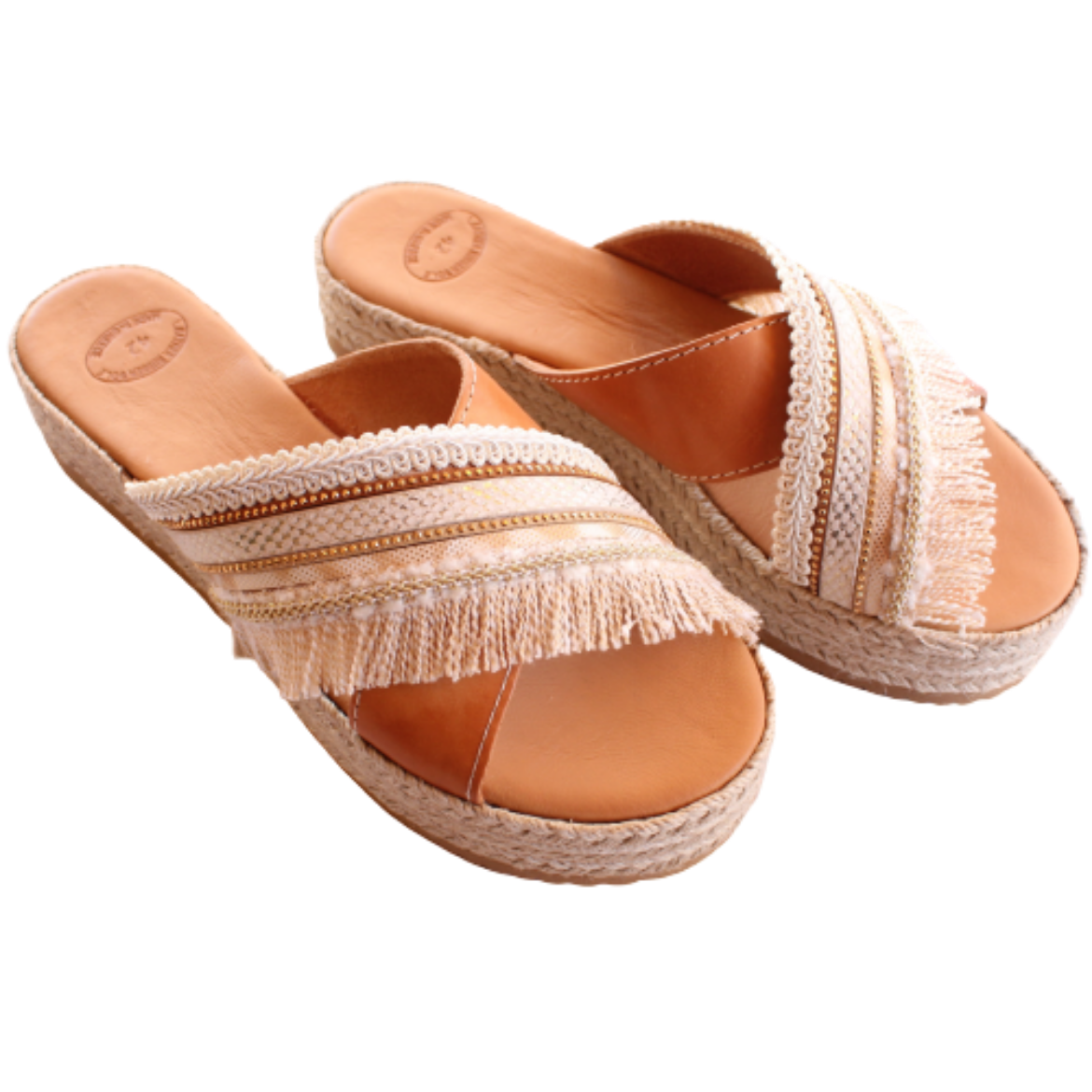 Picture of Handmade leather flatform beige No 42