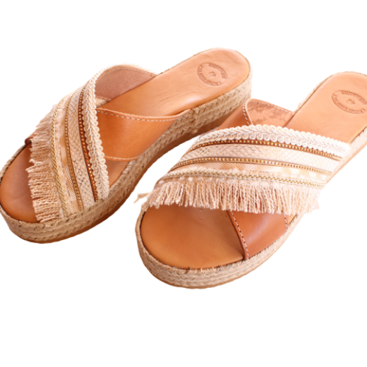 Picture of Handmade leather flatform beige No 42