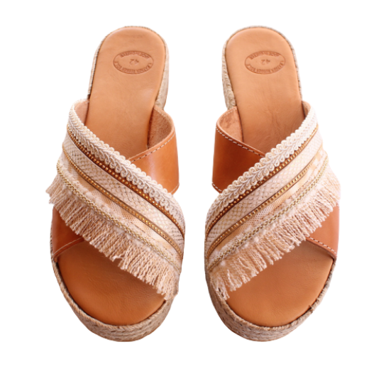 Picture of Handmade leather flatform beige No 42