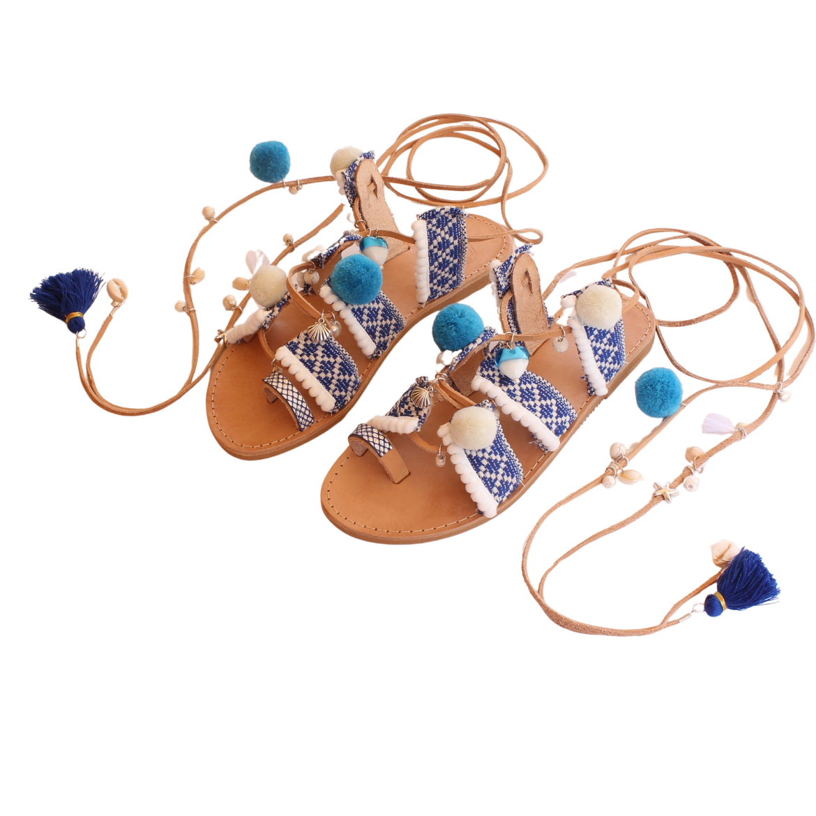 Picture of Handmade lace up leather sandals ethnic No 38