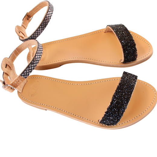 Picture of Handmade woman leather sandals with black stones No 38