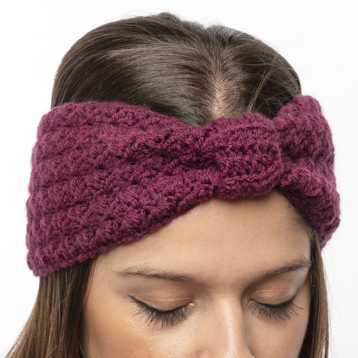 Εικόνα της Πλεκτή κορδέλα με δέσιμο σκούρο μωβ