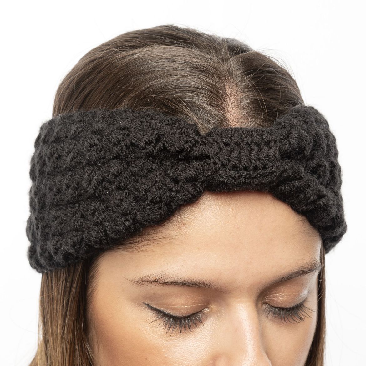 Picture of Handmade crochet headband with knotted front in black