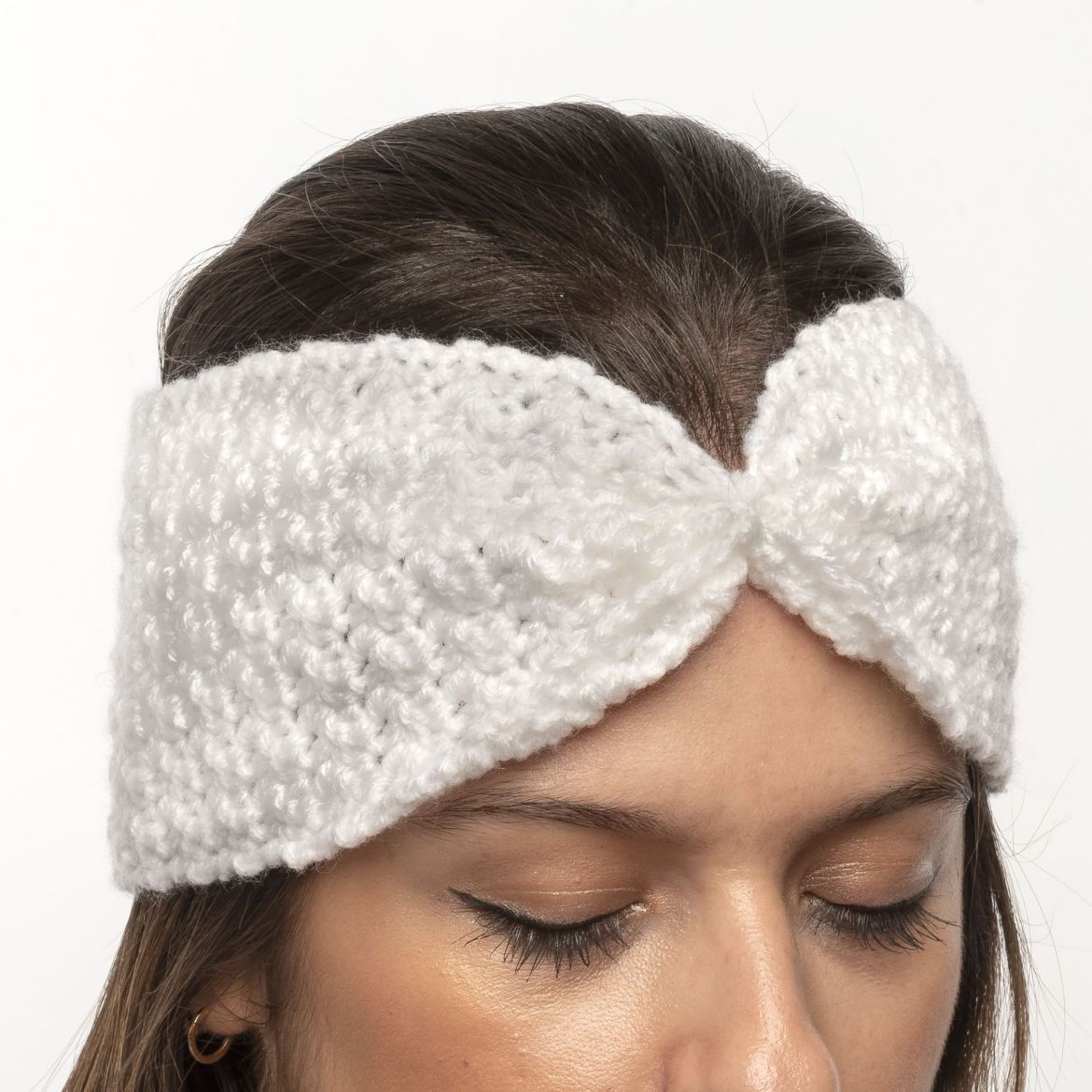 Handmade crochet headband with gathered front in white