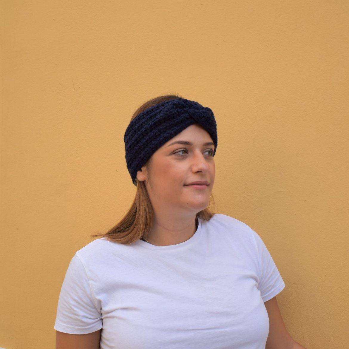 Picture of Handmade crochet twist headband in navy blue