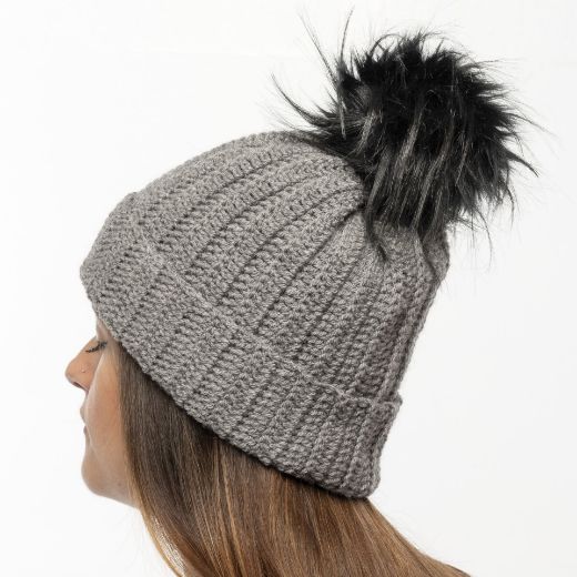 Εικόνα της Χειροποίητος πλεκτός σκούφος γκρί