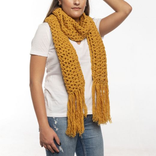 Picture of Handmade mustard crochet scarf with fringe