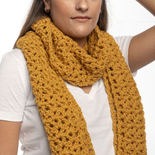 Picture of Handmade mustard crochet scarf with fringe
