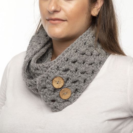 Picture of Handmade gray crochet scarf with buttons