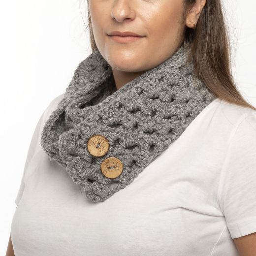 Picture of Handmade gray crochet scarf with buttons