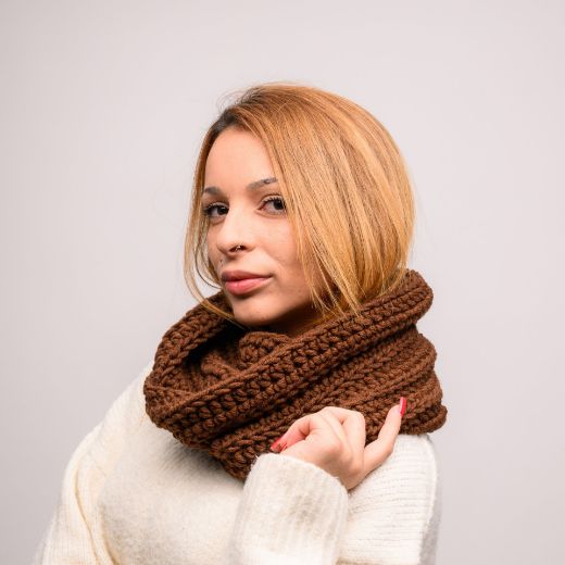 Picture of Handmade chunky crochet infinity scarf in brown