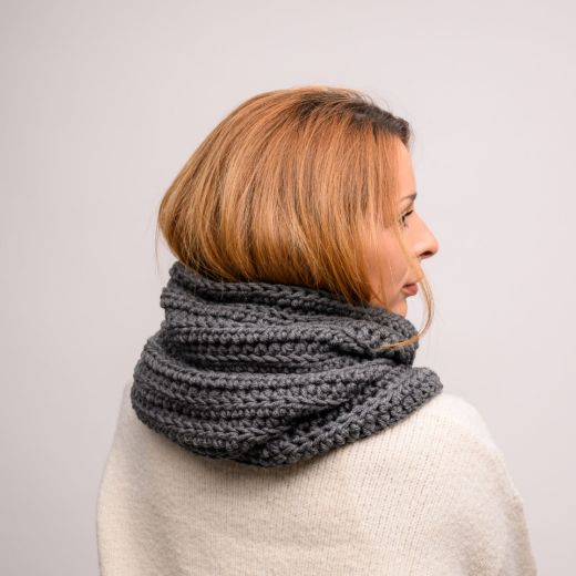 Picture of Handmade chunky crochet infinity scarf in dark gray