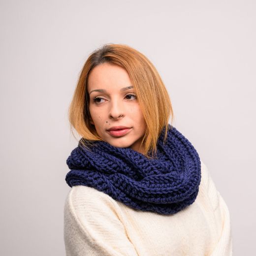 Picture of Handmade chunky crochet infinity scarf in navy blue