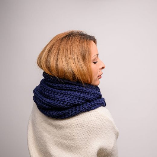 Picture of Handmade chunky crochet infinity scarf in navy blue