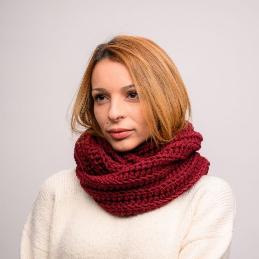 Picture of Handmade chunky crochet infinity scarf in burgundy