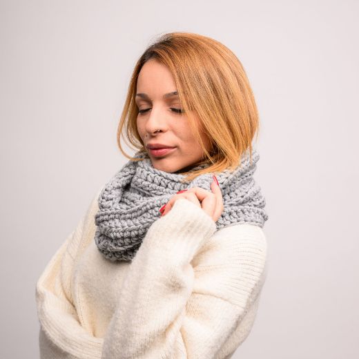 Picture of Handmade chunky crochet infinity scarf in light gray