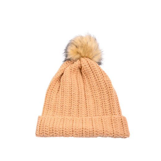Picture of Crochet beanie beige faux fur pom