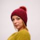 Picture of Crochet beanie red wine faux fur pom