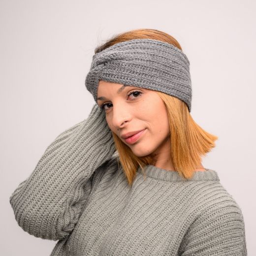 Picture of Handmade wide crochet twist headband in gray