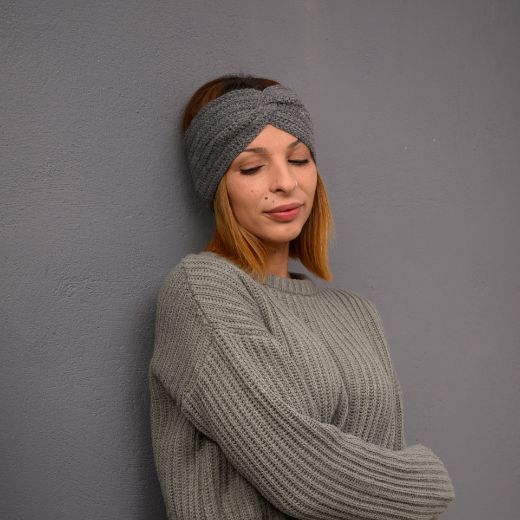 Picture of Handmade wide crochet twist headband in gray