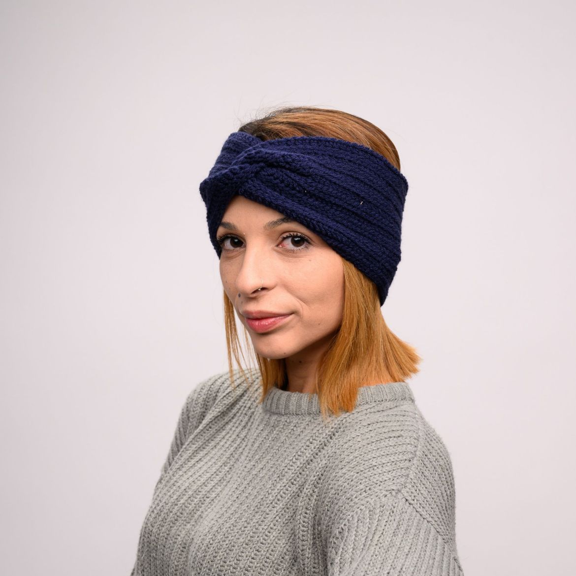Picture of Handmade wide crochet twist headband in navy blue