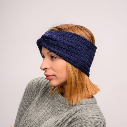Picture of Handmade wide crochet twist headband in navy blue